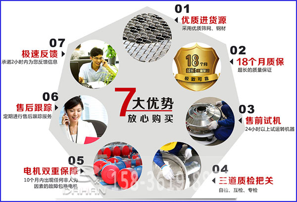 大漢食品振動篩的7大優(yōu)勢:優(yōu)質(zhì)進(jìn)貨源,售后跟蹤,售前試機(jī)等。