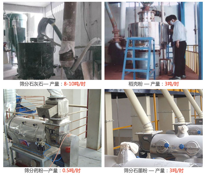氣旋篩分機篩分石灰石，藥粉，石墨粉，稻殼粉等案例現場